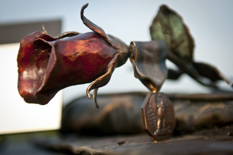 A bronze rose and Soldier's Medal from a sculpture made for the memorial honoring victims of the November 5, 2009, Fort Hood shooting